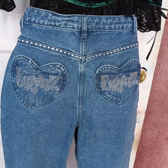 Bratz × Dolls Kill like new heart Pocket rhinestone adorable str8leg jeans! - Picture 2 of 12